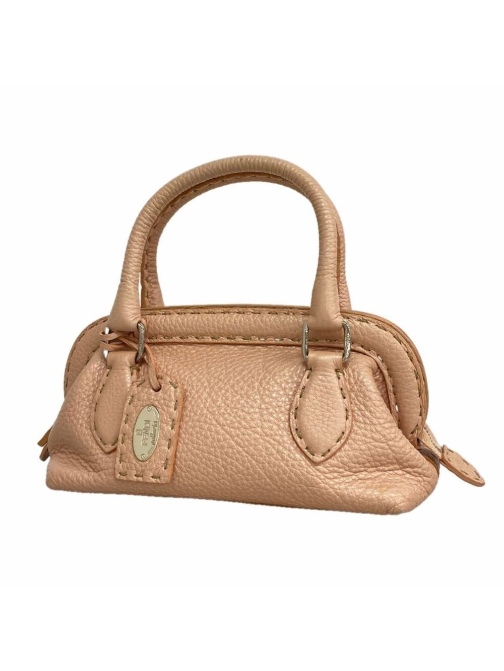 Fendi Handbag Selleria Leather Pink Silver